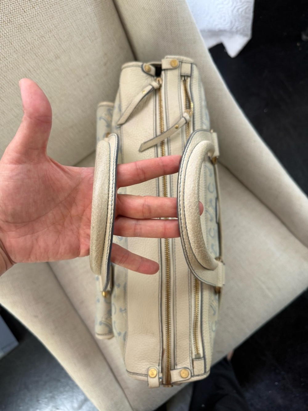 Celine Cream Beige Monogram Satchel with Dual Front Pockets - Picture 3 of 11